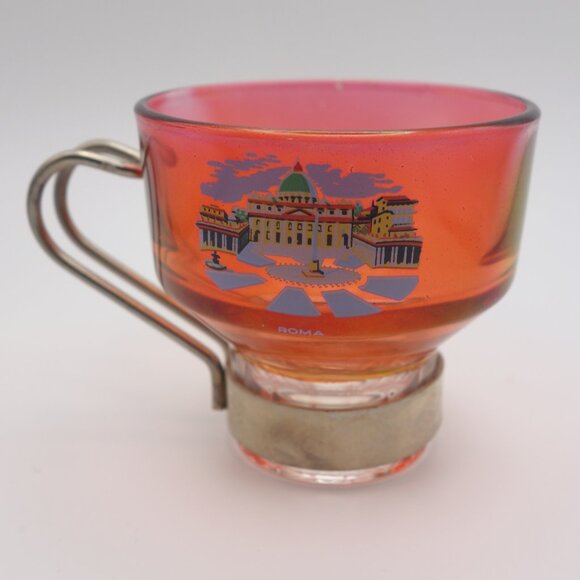 Set of Six(6) Roma Scene Glass Cups with Metal Handles - Picture 4 of 14